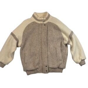 Alafoss‎ Icewool Mens Medium Wool Bomber Jacket Beige Made in Iceland Zip